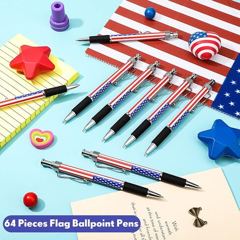 Tenare 64 Pcs American Flag Ballpoint Pen USA Patriotic Themed 1.0 mm Black Ink Independence Day Gel Ink Pen for Writing and Signing, Home School Office Supplies Party(Patriotic) in Saudi Arabia
