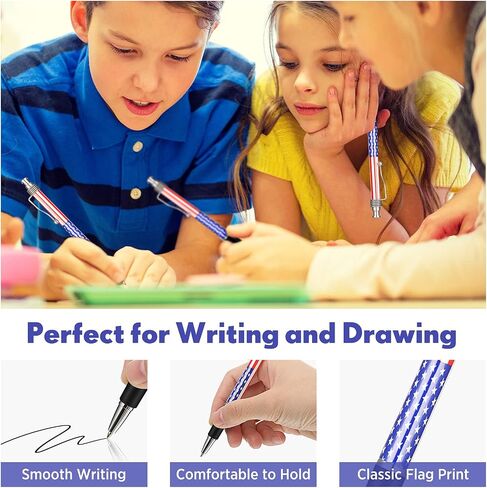 Tenare 64 Pcs American Flag Ballpoint Pen USA Patriotic Themed 1.0 mm Black Ink Independence Day Gel Ink Pen for Writing and Signing, Home School Office Supplies Party(Patriotic) in Saudi Arabia