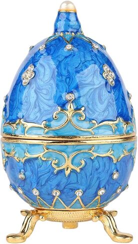 QIFU Hand Painted Blue Easter Egg Figurine Enamel Trinket Box Hinged, Unique Gift for Family in Saudi Arabia
