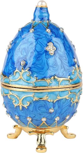 QIFU Hand Painted Blue Easter Egg Figurine Enamel Trinket Box Hinged, Unique Gift for Family in Saudi Arabia