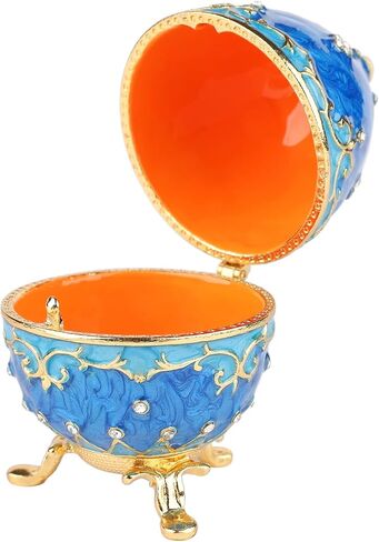 QIFU Hand Painted Blue Easter Egg Figurine Enamel Trinket Box Hinged, Unique Gift for Family in Saudi Arabia