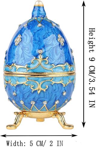 QIFU Hand Painted Blue Easter Egg Figurine Enamel Trinket Box Hinged, Unique Gift for Family in Saudi Arabia