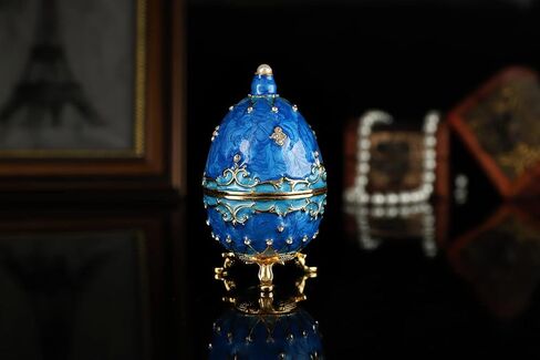 QIFU Hand Painted Blue Easter Egg Figurine Enamel Trinket Box Hinged, Unique Gift for Family in Saudi Arabia