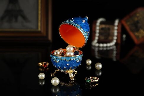 QIFU Hand Painted Blue Easter Egg Figurine Enamel Trinket Box Hinged, Unique Gift for Family in Saudi Arabia