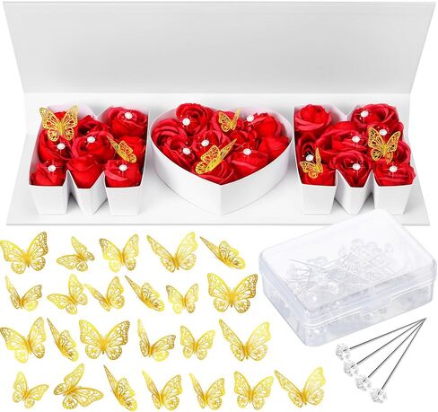 Cholemy Mother's Day MOM Empty Flower Gift Box Letter Shaped Fillable MOM Gift Box with Plastic Liners 24 Gold Butterfly Decor 50 Bouquet Flower Pins DIY Craft Gift Set for Valentine Birthday (Pink) in Saudi Arabia