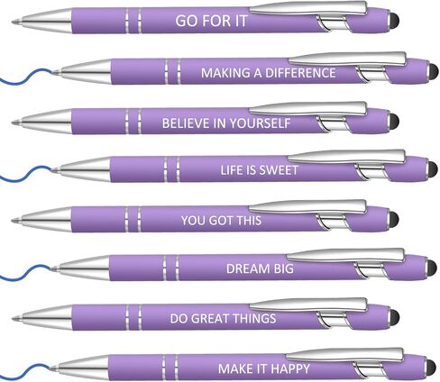 8 Pcs Blue Ink Inspirational Pens for Women Quotes Pen Metal Ballpoint Pen with Stylus tips for Office Gift (Purple) in Saudi Arabia