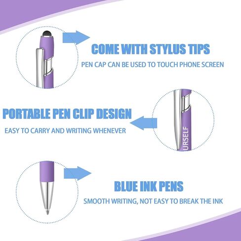 8 Pcs Blue Ink Inspirational Pens for Women Quotes Pen Metal Ballpoint Pen with Stylus tips for Office Gift (Purple) in Saudi Arabia