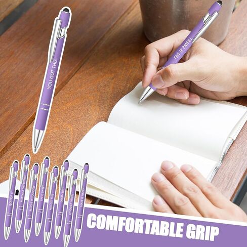 8 Pcs Blue Ink Inspirational Pens for Women Quotes Pen Metal Ballpoint Pen with Stylus tips for Office Gift (Purple) in Saudi Arabia