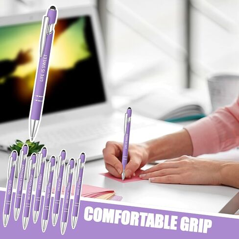 8 Pcs Blue Ink Inspirational Pens for Women Quotes Pen Metal Ballpoint Pen with Stylus tips for Office Gift (Purple) in Saudi Arabia