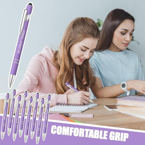 8 Pcs Blue Ink Inspirational Pens for Women Quotes Pen Metal Ballpoint Pen with Stylus tips for Office Gift (Purple) in Saudi Arabia