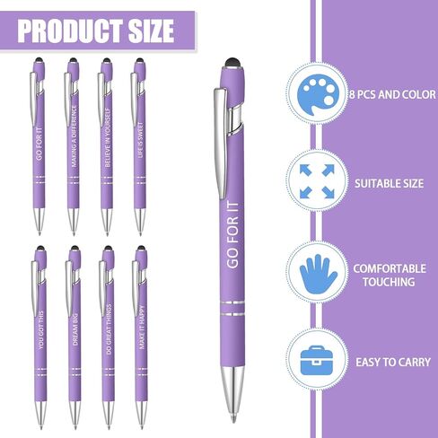 8 Pcs Blue Ink Inspirational Pens for Women Quotes Pen Metal Ballpoint Pen with Stylus tips for Office Gift (Purple) in Saudi Arabia
