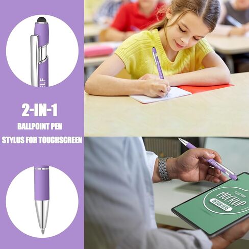 8 Pcs Blue Ink Inspirational Pens for Women Quotes Pen Metal Ballpoint Pen with Stylus tips for Office Gift (Purple) in Saudi Arabia