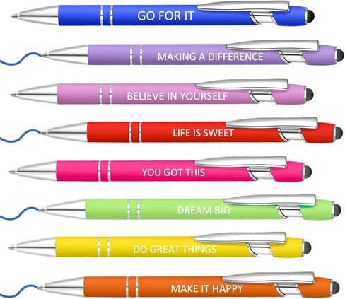 8 Pcs Blue Ink Inspirational Pens for Women Quotes Pen Metal Ballpoint Pen with Stylus tips for Office Gift (Purple) in Saudi Arabia