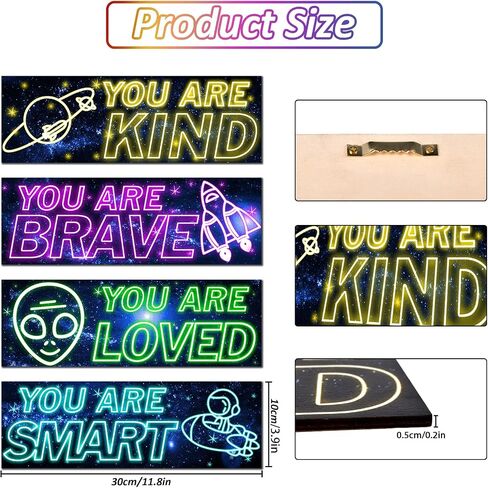 4 Pcs Neon Light Space Wood Sign, Space Decor for Boys Room, Outer Space Room Decor, Space Themed Bedroom Decor, Inspirational Space Wall Art, Space Posters Wall Decor for Nursery Classroom Playroom in Saudi Arabia