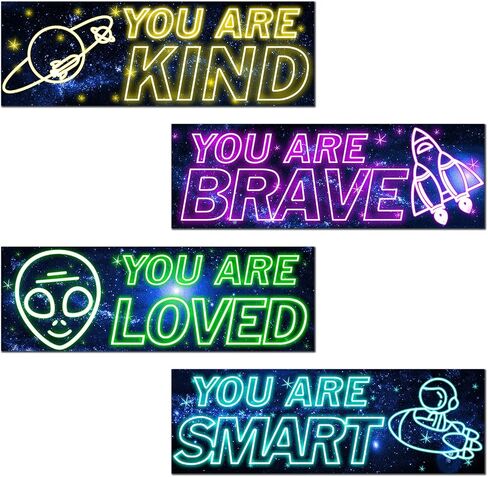 4 Pcs Neon Light Space Wood Sign, Space Decor for Boys Room, Outer Space Room Decor, Space Themed Bedroom Decor, Inspirational Space Wall Art, Space Posters Wall Decor for Nursery Classroom Playroom in Saudi Arabia