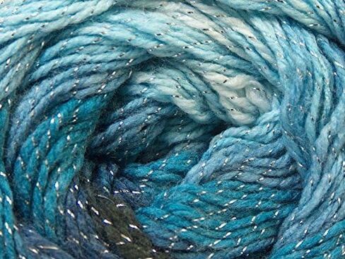 (1) 100 جرام من خيوط ماجيك جليتز بلوز باللون الأسود والفضي المعدني ذاتي الشريط DK in Kuwait