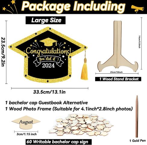 gisgfim Graduation Guest Book Class of 2024 Black Gold Graduation Party Decoration Wood Graduation Hat Signature Book Alternative Congrats Graduation Keepsake Graduation Ceremony Party Favor Supplies in Saudi Arabia