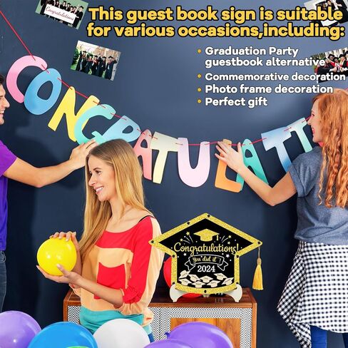 gisgfim Graduation Guest Book Class of 2024 Black Gold Graduation Party Decoration Wood Graduation Hat Signature Book Alternative Congrats Graduation Keepsake Graduation Ceremony Party Favor Supplies in Saudi Arabia