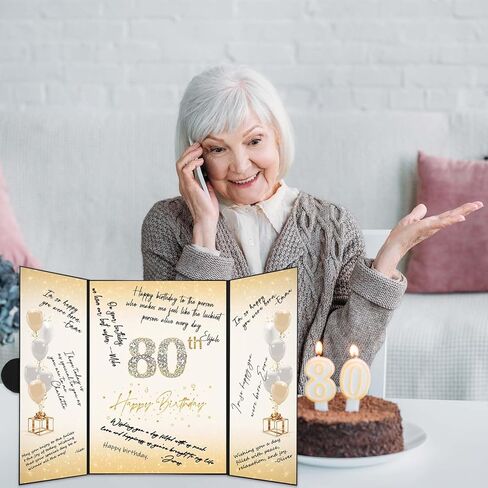 زينة عيد الميلاد الثمانين من كرينكس باللونين الأسود والذهبي، بديل كتاب ضيف عيد الميلاد الثمانين الإبداعي، كتاب توقيع عيد الميلاد الثمانين مقاس 18 × 12 بوصة، هدايا عيد ميلاد رائعة الثمانين للرجال أو النساء in Kuwait