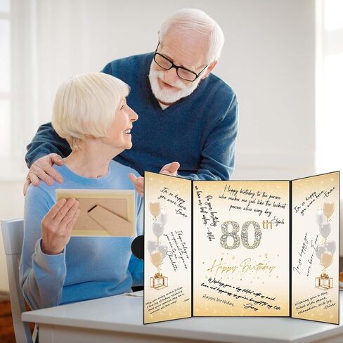 زينة عيد الميلاد الثمانين من كرينكس باللونين الأسود والذهبي، بديل كتاب ضيف عيد الميلاد الثمانين الإبداعي، كتاب توقيع عيد الميلاد الثمانين مقاس 18 × 12 بوصة، هدايا عيد ميلاد رائعة الثمانين للرجال أو النساء in Kuwait