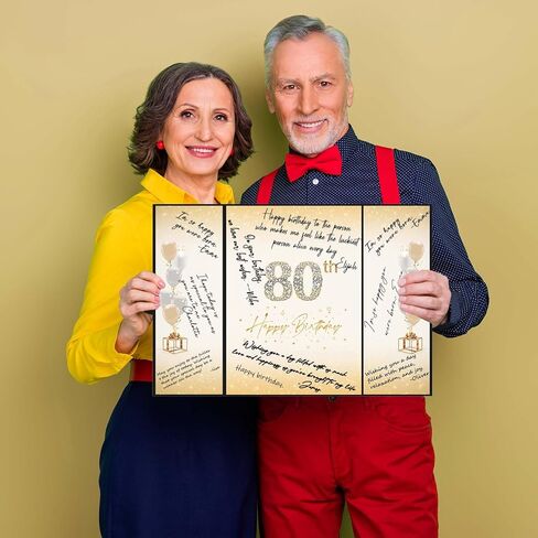 زينة عيد الميلاد الثمانين من كرينكس باللونين الأسود والذهبي، بديل كتاب ضيف عيد الميلاد الثمانين الإبداعي، كتاب توقيع عيد الميلاد الثمانين مقاس 18 × 12 بوصة، هدايا عيد ميلاد رائعة الثمانين للرجال أو النساء in Kuwait