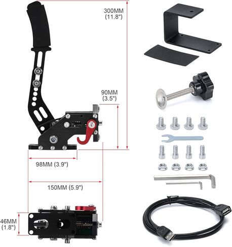 فرملة يد USB للكمبيوتر الشخصي 64 بت لألعاب سباق السيارات SIM G25/ G27/G29 T500 من الفولاذ والألمنيوم قابلة للتعديل للكمبيوتر الشخصي Windows PS باللون الأسود مع مشبك in Kuwait