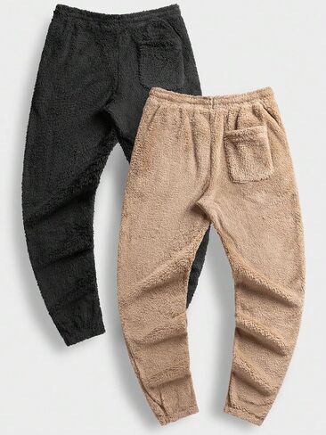 Floerns Men's 2 Pcs Letter Patched Drawstring Waist Thermal Track Jogger Pants in Saudi Arabia