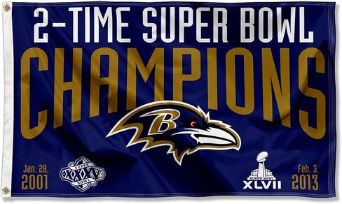 Baltimore Ravens 2X and 2 Time Super Bowl Champions Flag Outdoor Indoor 3x5 Foot Banner in Saudi Arabia