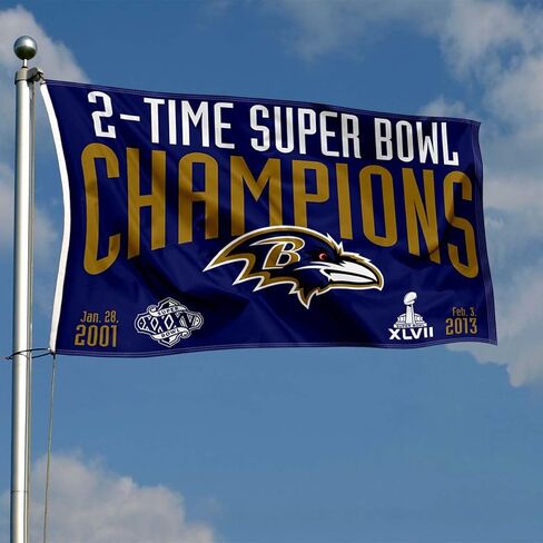 Baltimore Ravens 2X and 2 Time Super Bowl Champions Flag Outdoor Indoor 3x5 Foot Banner in Saudi Arabia