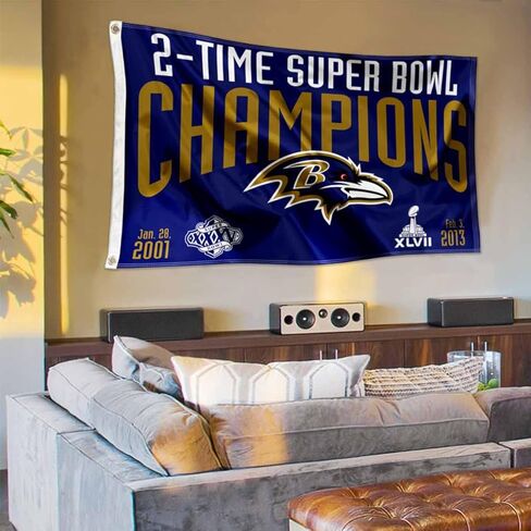 Baltimore Ravens 2X and 2 Time Super Bowl Champions Flag Outdoor Indoor 3x5 Foot Banner in Saudi Arabia