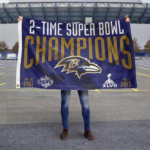 Baltimore Ravens 2X and 2 Time Super Bowl Champions Flag Outdoor Indoor 3x5 Foot Banner in Saudi Arabia