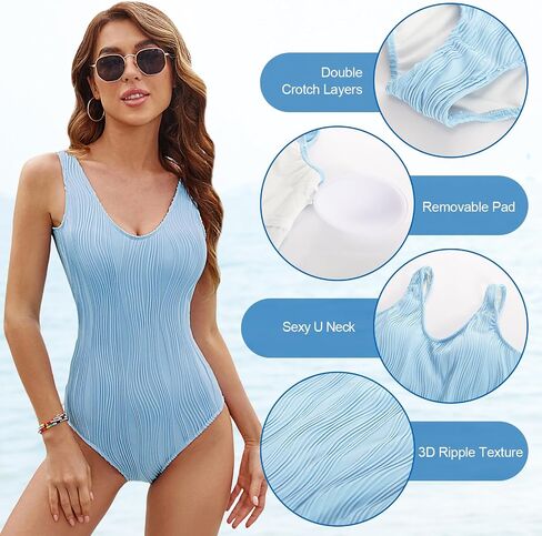 JASAMBAC One Piece Swimsuit for Women Sexy U Neck Low Back Solid Tummy Control Swimwear Slimming Bathing Suit in Saudi Arabia