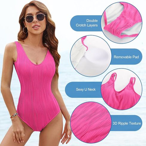 JASAMBAC One Piece Swimsuit for Women Sexy U Neck Low Back Solid Tummy Control Swimwear Slimming Bathing Suit in Saudi Arabia