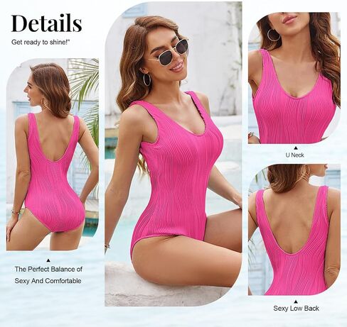 JASAMBAC One Piece Swimsuit for Women Sexy U Neck Low Back Solid Tummy Control Swimwear Slimming Bathing Suit in Saudi Arabia