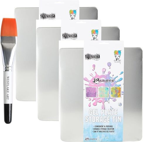 Gel Press Storage Tin - Gel Printing Plate Organizer With Watercolor Paint Brush, 5" Compact Finger Gel Storage Tray For Gel Press Printing, & Portable Design [Pack Of 3] in Saudi Arabia