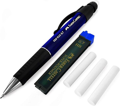 قلم رصاص ميكانيكي Faber-Castell Grip Plus - 0.7 مم - أسطوانة زرقاء + سلاسل HB من البوليمر الفائق 0.7 مم + عبوات الممحاة in Saudi Arabia