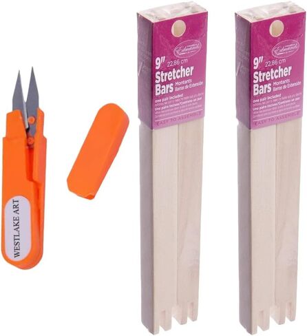Stretcher Bars 9 Inch X 0.75 - Kiln-Dried Pine Easy Assembly Needlepoint Stretcher Bars | Bundled with Embroidery Scissors - Stretcher Bars for Needlework, Canvas Art [Pack of 2] in Saudi Arabia