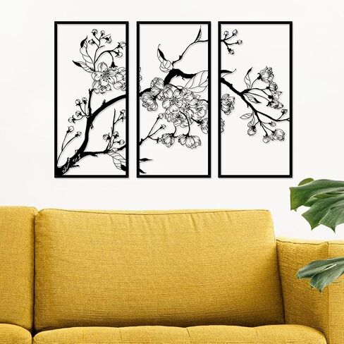 ruelen 3 Pieces Metal Flowers Wall Decor, Modern Minimalist Floral Line Sculpture, Large Wall Art Hanging Home Wall Decor for Bedroom Living Room Above Bed Bathroom Office Indoor & Outdoor in Saudi Arabia