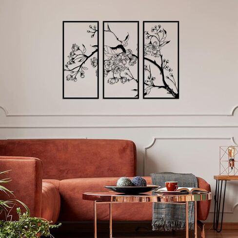 ruelen 3 Pieces Metal Flowers Wall Decor, Modern Minimalist Floral Line Sculpture, Large Wall Art Hanging Home Wall Decor for Bedroom Living Room Above Bed Bathroom Office Indoor & Outdoor in Saudi Arabia
