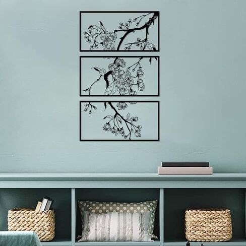 ruelen 3 Pieces Metal Flowers Wall Decor, Modern Minimalist Floral Line Sculpture, Large Wall Art Hanging Home Wall Decor for Bedroom Living Room Above Bed Bathroom Office Indoor & Outdoor in Saudi Arabia