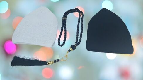 Namaz Cotton Topi, Knit Kufi Hat Skull Caps for Men Women Muslim Breathable Ramadan Beanie, Tasbih 100 Prayer Beads in Kuwait