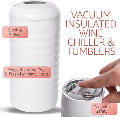 Set of 2 Insulated Wine Tumblers with Lid, Wine Bottle Chiller, and Wine Accessories - Stopper, Aerator, Pourer, Corkscrew - Unique Wine Gifts for Mothers, Women and Wine Lovers (Black) in Saudi Arabia