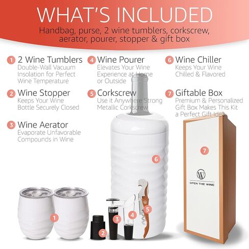 Set of 2 Insulated Wine Tumblers with Lid, Wine Bottle Chiller, and Wine Accessories - Stopper, Aerator, Pourer, Corkscrew - Unique Wine Gifts for Mothers, Women and Wine Lovers (Black) in Saudi Arabia