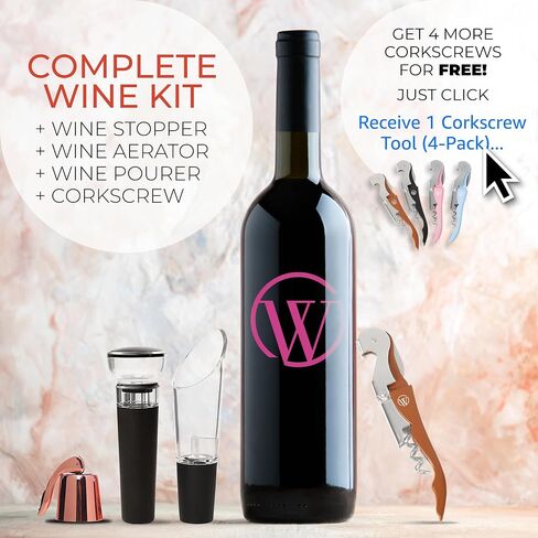 Set of 2 Insulated Wine Tumblers with Lid, Wine Bottle Chiller, and Wine Accessories - Stopper, Aerator, Pourer, Corkscrew - Unique Wine Gifts for Mothers, Women and Wine Lovers (Black) in Saudi Arabia