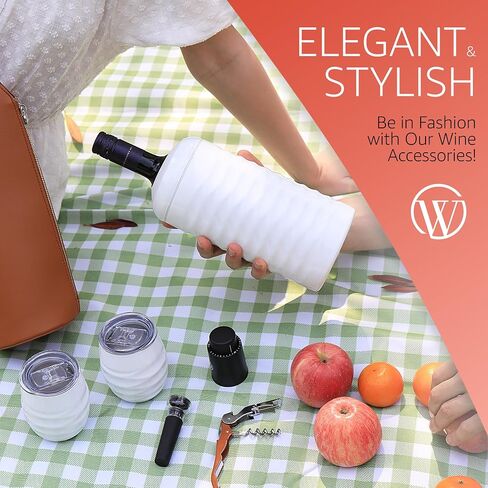 Set of 2 Insulated Wine Tumblers with Lid, Wine Bottle Chiller, and Wine Accessories - Stopper, Aerator, Pourer, Corkscrew - Unique Wine Gifts for Mothers, Women and Wine Lovers (Black) in Saudi Arabia