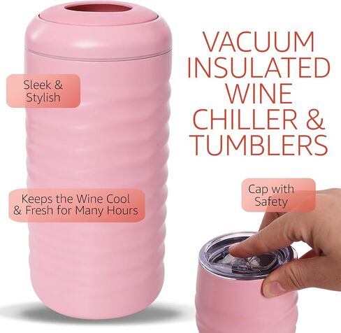 Set of 2 Insulated Wine Tumblers with Lid, Wine Bottle Chiller, and Wine Accessories - Stopper, Aerator, Pourer, Corkscrew - Unique Wine Gifts for Mothers, Women and Wine Lovers (Black) in Saudi Arabia