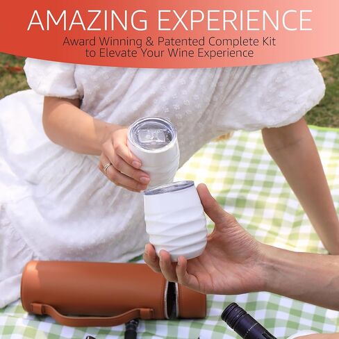 Set of 2 Insulated Wine Tumblers with Lid, Wine Bottle Chiller, and Wine Accessories - Stopper, Aerator, Pourer, Corkscrew - Unique Wine Gifts for Mothers, Women and Wine Lovers (Black) in Saudi Arabia