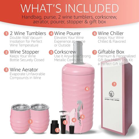 Set of 2 Insulated Wine Tumblers with Lid, Wine Bottle Chiller, and Wine Accessories - Stopper, Aerator, Pourer, Corkscrew - Unique Wine Gifts for Mothers, Women and Wine Lovers (Black) in Saudi Arabia