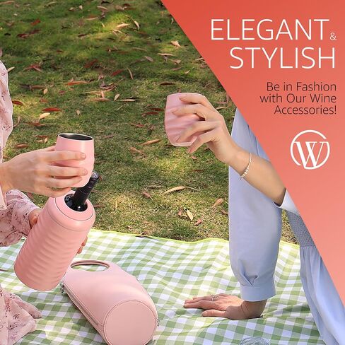 Set of 2 Insulated Wine Tumblers with Lid, Wine Bottle Chiller, and Wine Accessories - Stopper, Aerator, Pourer, Corkscrew - Unique Wine Gifts for Mothers, Women and Wine Lovers (Black) in Saudi Arabia