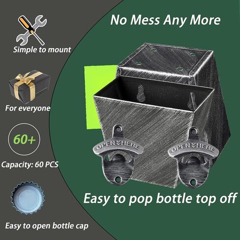 Antique Bronze Beer Bottle Opener Wall Mounted Bottle Top Opener with Cap Catcher Drain Openings Outdoor (Pack of 2) in Kuwait